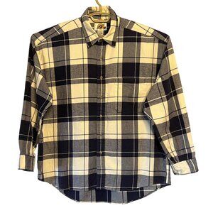 Vintage Field Gear Plaid Button-Up Shirt Navy & Cream Long Sleeve 100% Cotton XL